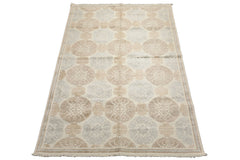 Knotted Rug Ivory Hand Knotted 6'x9'4" Transitional Medallion Wool and Silk Oriental Area Rug