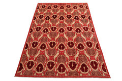 Knotted Rug Coral Hand Knotted 5'11''x8'11" Art Deco Art Deco 200 KPSI Wool Oriental Area Rug