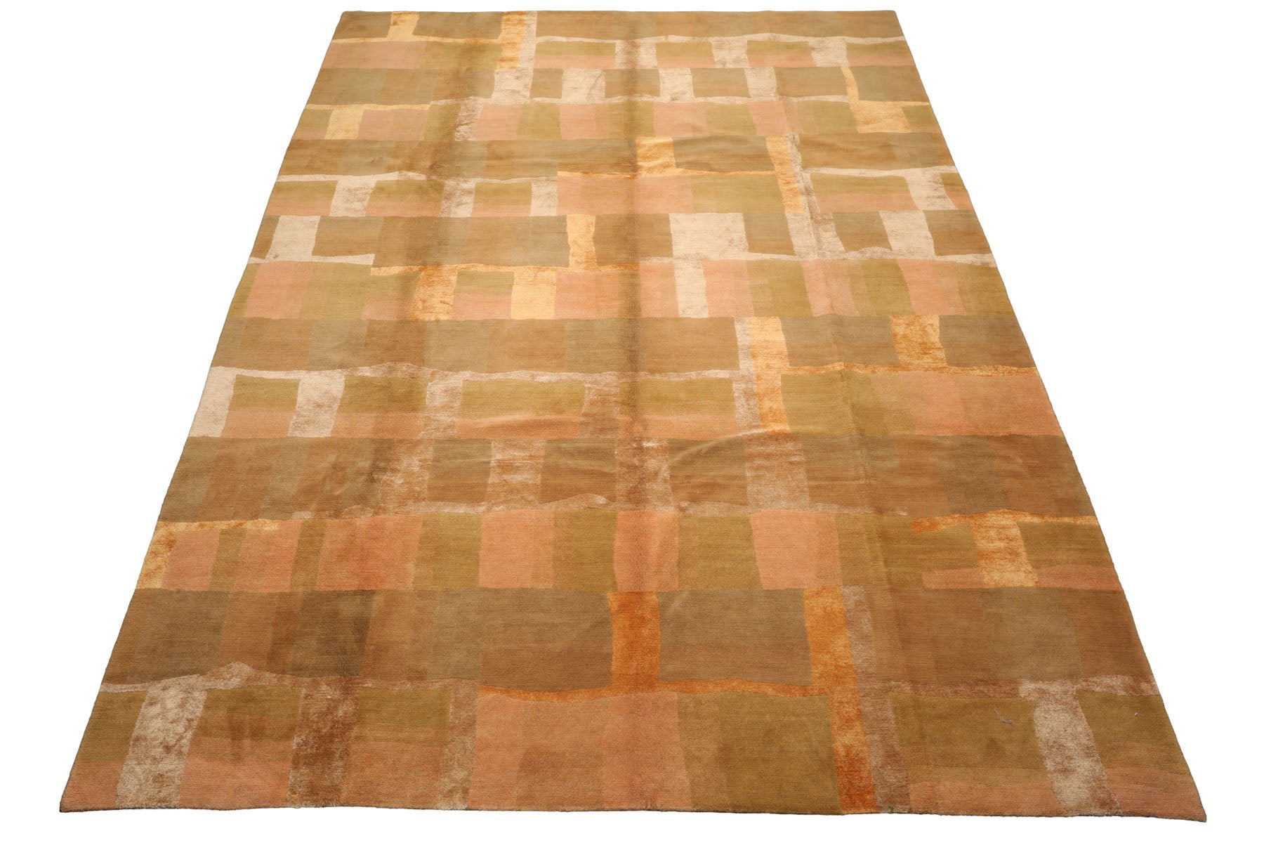 Knotted Rug Rose Hand Knotted 9'9''x13'10" Traditional Tibetan Wool and Silk Oriental Area Rug