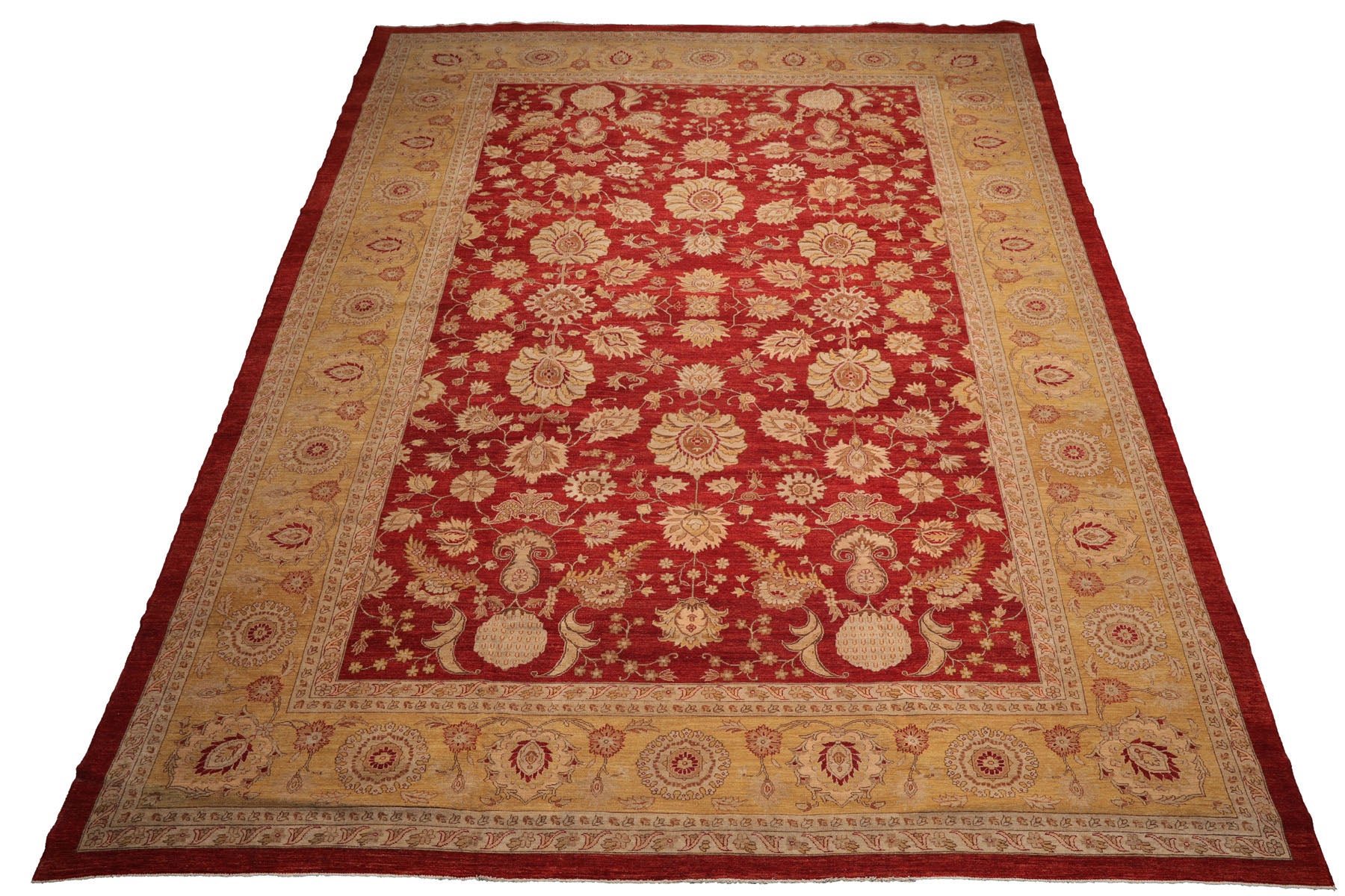 Knotted Rug Rusty Red Hand Knotted 12'5''x18' Traditional Peshawar 200 KPSI Peshawar Wool Oriental Area Rug