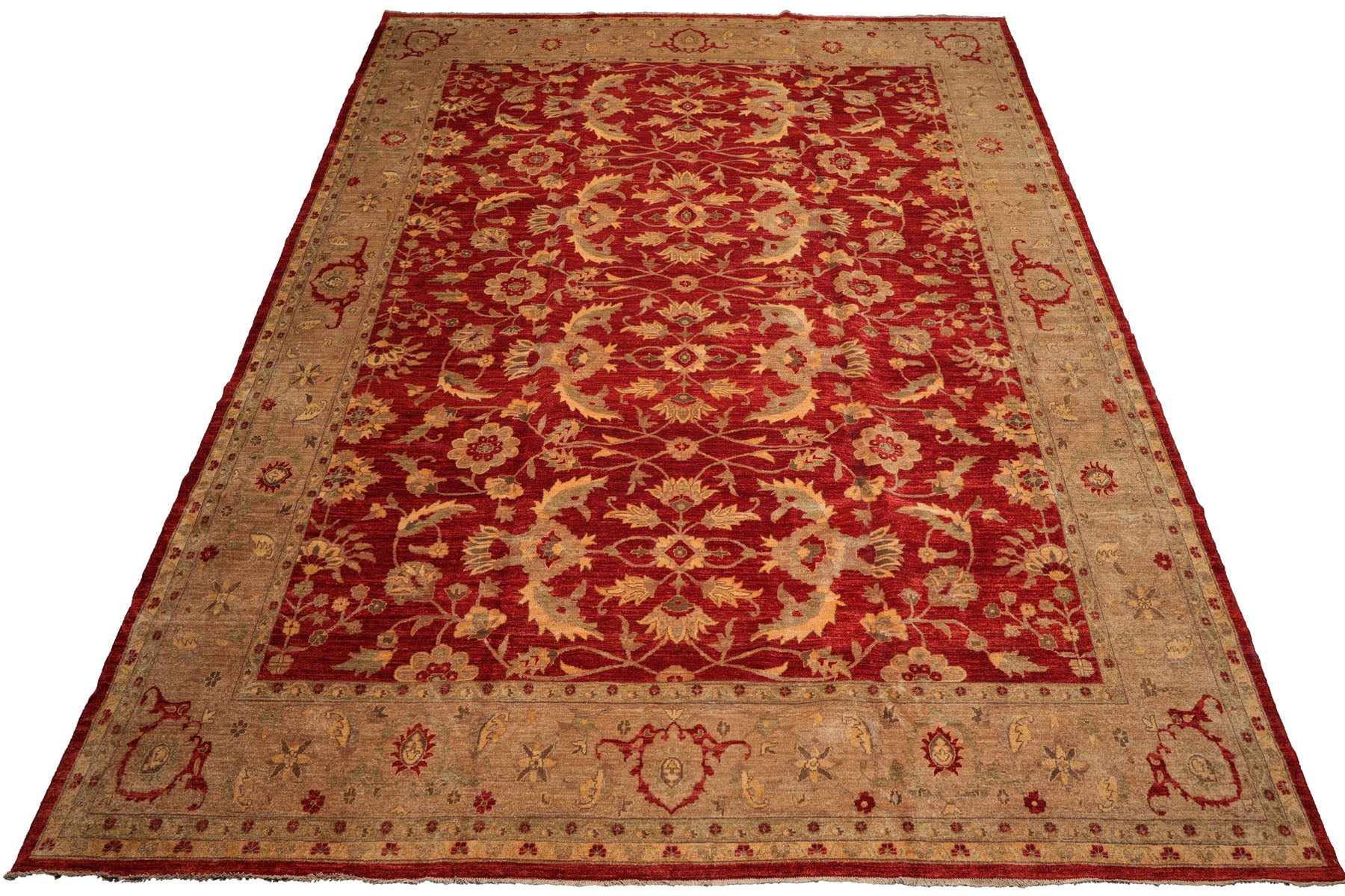 Knotted Rug Red Hand Knotted 12'x15'9" Traditional Peshawar Mahal 200 KPSI Peshawar Mahal Wool Oriental Area Rug