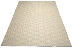 Knotted Rug Ivory Hand Knotted 10'5''x14'3" Transitional FlatweaveFlatweave Wool Oriental Area Rug