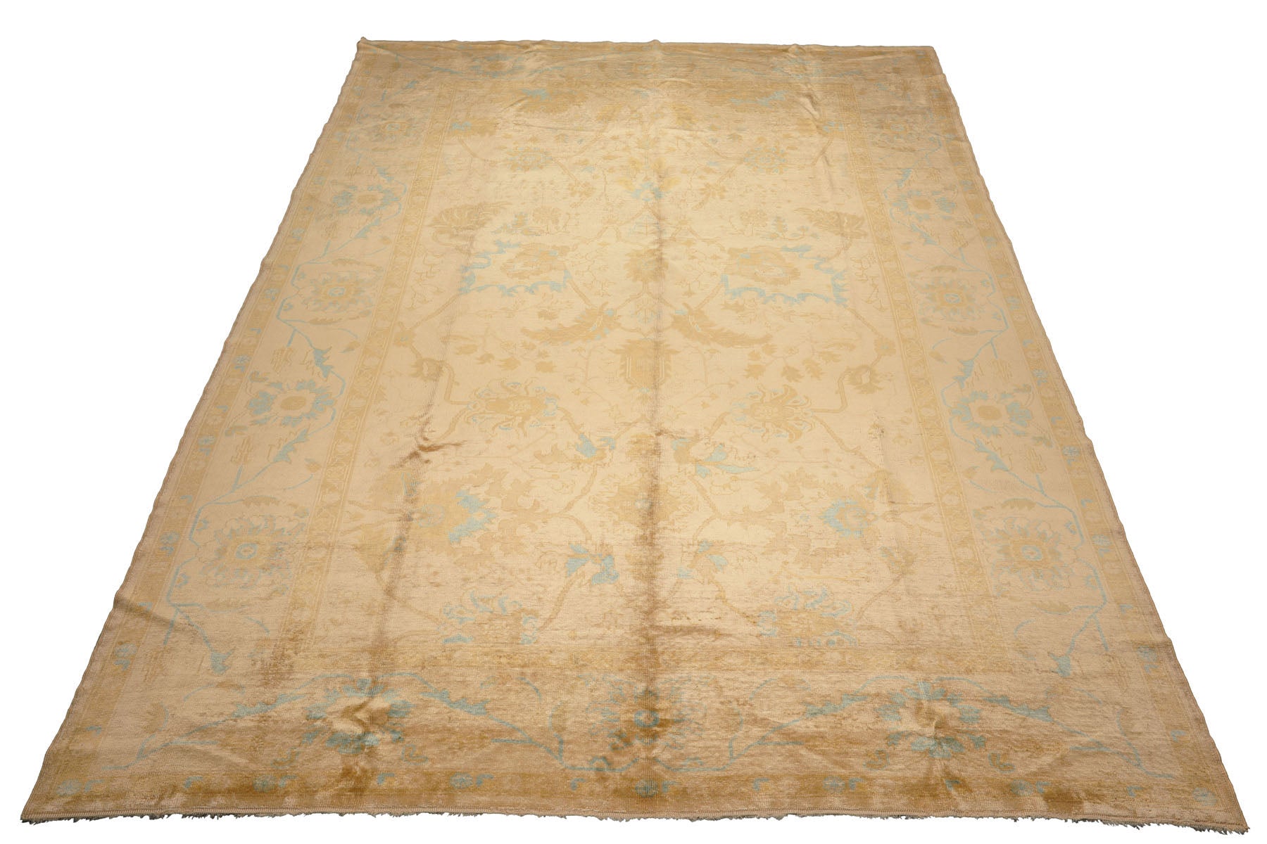 Knotted Rug Beige Hand Knotted 9'7''x13'7" Traditional Oushak Wool Oriental Area Rug