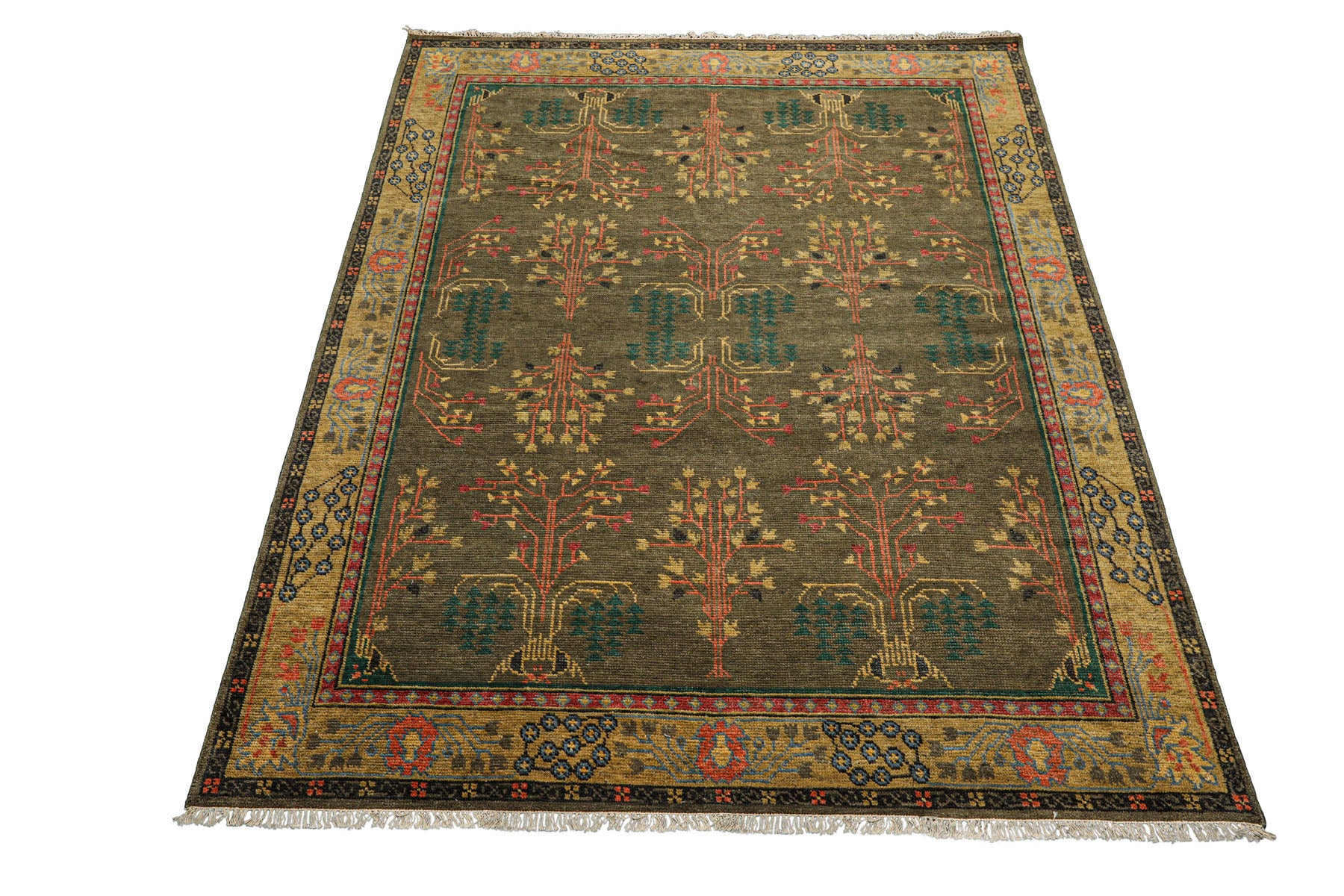 Multi Size Green Pistachio Coral Color Hand Knotted  Wool  Oriental Rug