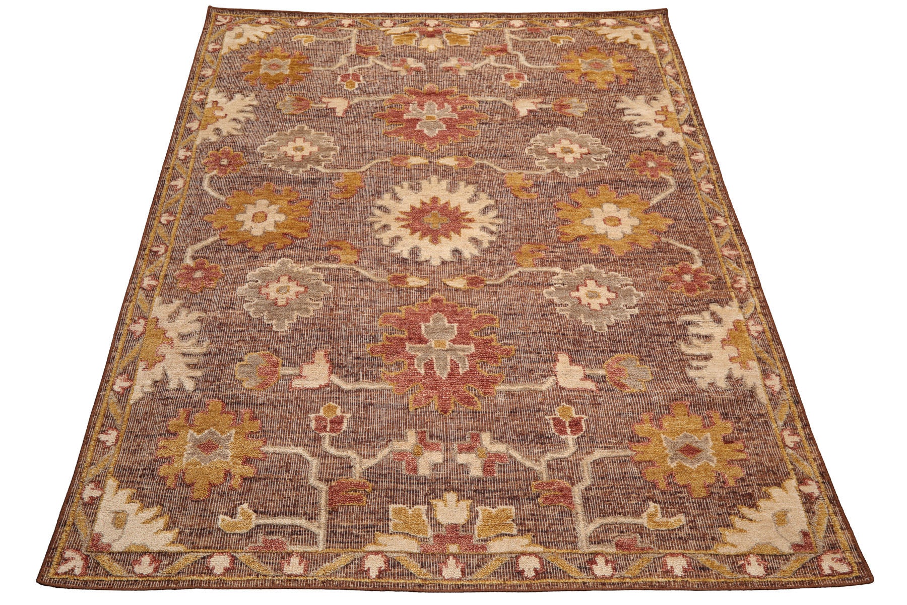 Knotted Rug Brown Hand Knotted 8'x10' Transitional Embossed Look Oushak Wool Oriental Area Rug