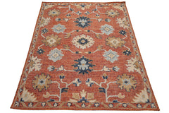 Knotted Rug Rust Hand Knotted 8'x10' Transitional Embossed Look Oushak Wool Oriental Area Rug