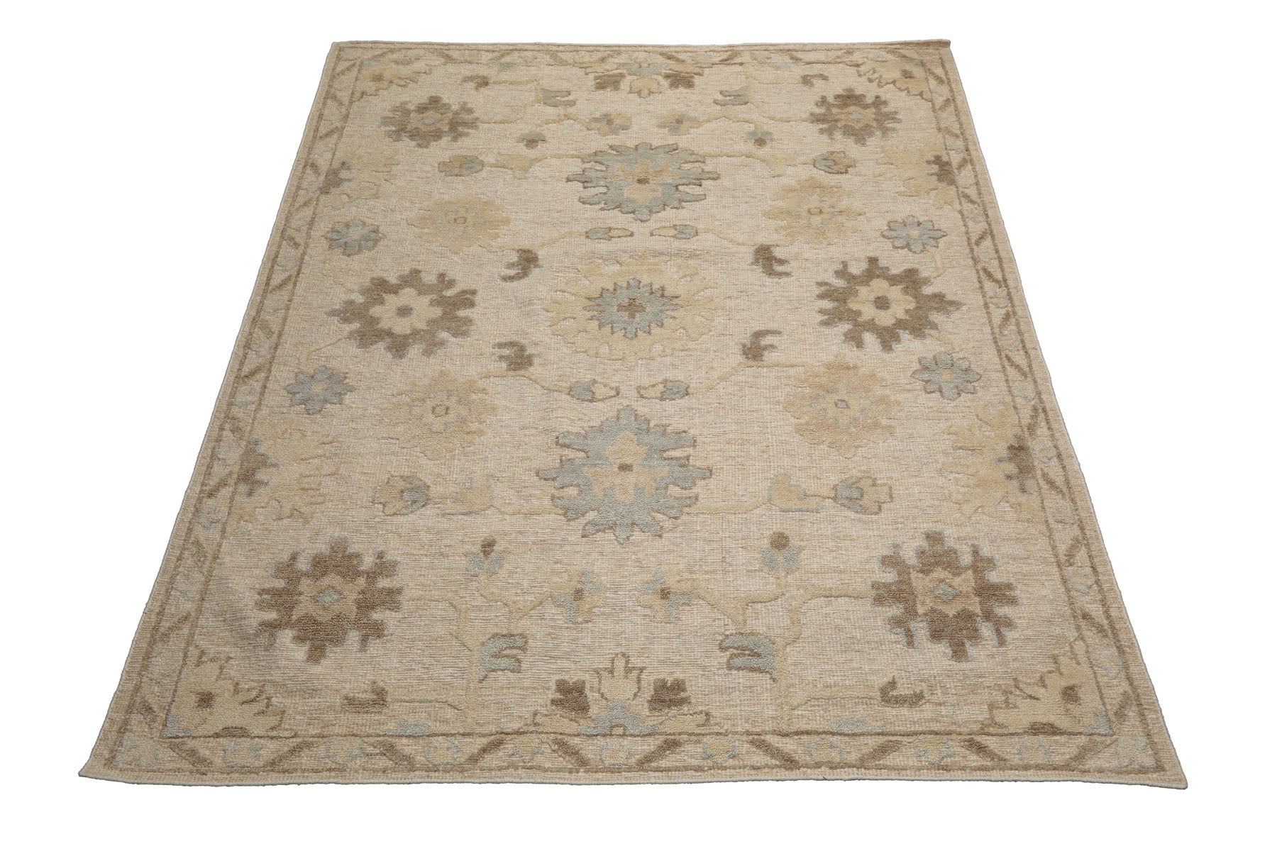 Knotted Rug Ivory Hand Knotted 8'x10' Transitional Embossed Look Oushak Wool Oriental Area Rug