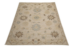 Knotted Rug Ivory Hand Knotted 8'x10' Transitional Embossed Look Oushak Wool Oriental Area Rug
