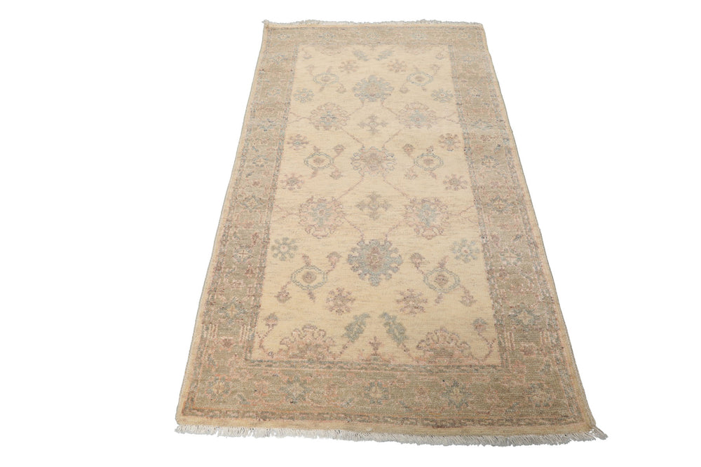 3x5 Ivory, Mint, Blush Color Hand Knotted Afghan Oushak Wool Transitional Oriental Rug