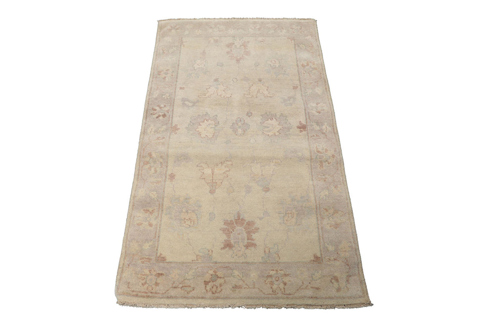 3x5 Ivory, Taupe, Rust Color Hand Knotted Afghan Oushak Wool Transitional Oriental Rug