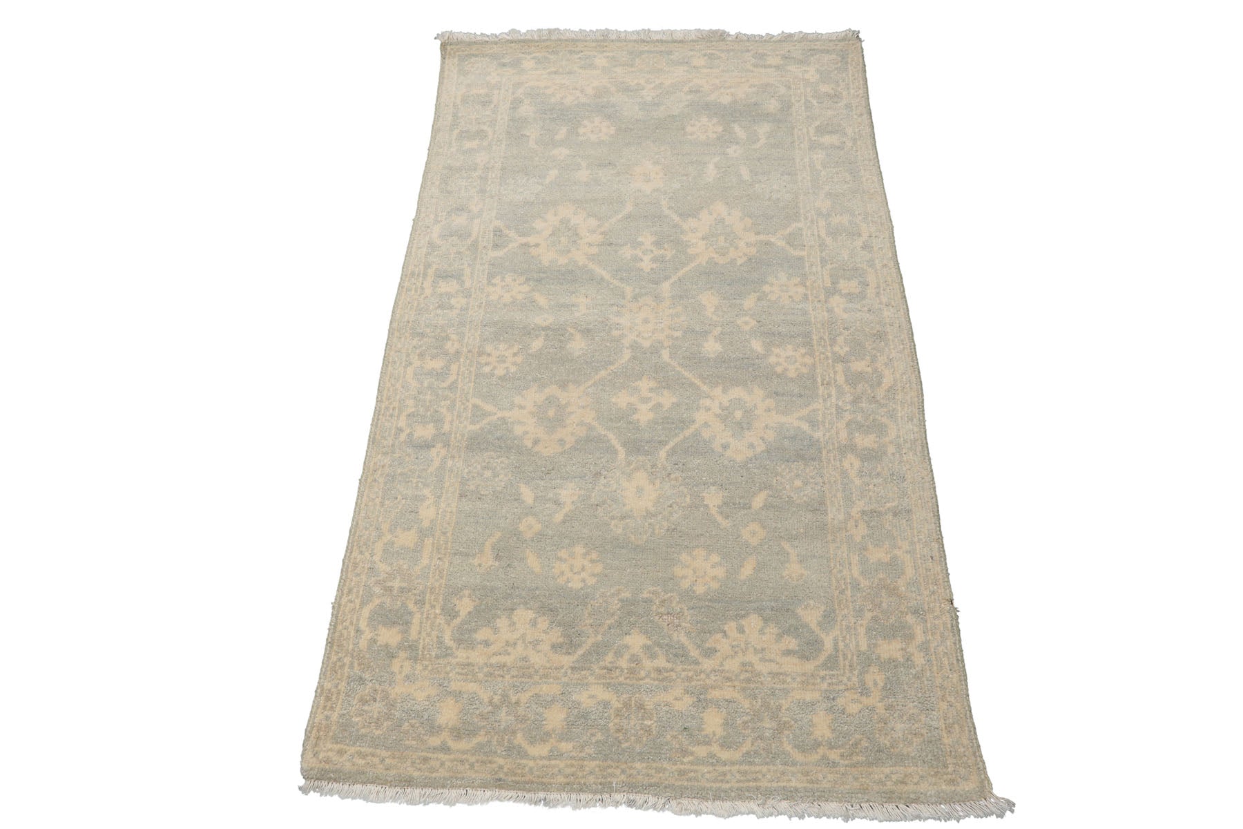 3x5 Ivory, Celadon, Color Hand Knotted Afghan Oushak Wool Transitional Oriental Rug