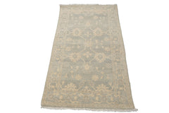 3x5 Ivory, Celadon, Color Hand Knotted Afghan Oushak Wool Transitional Oriental Rug