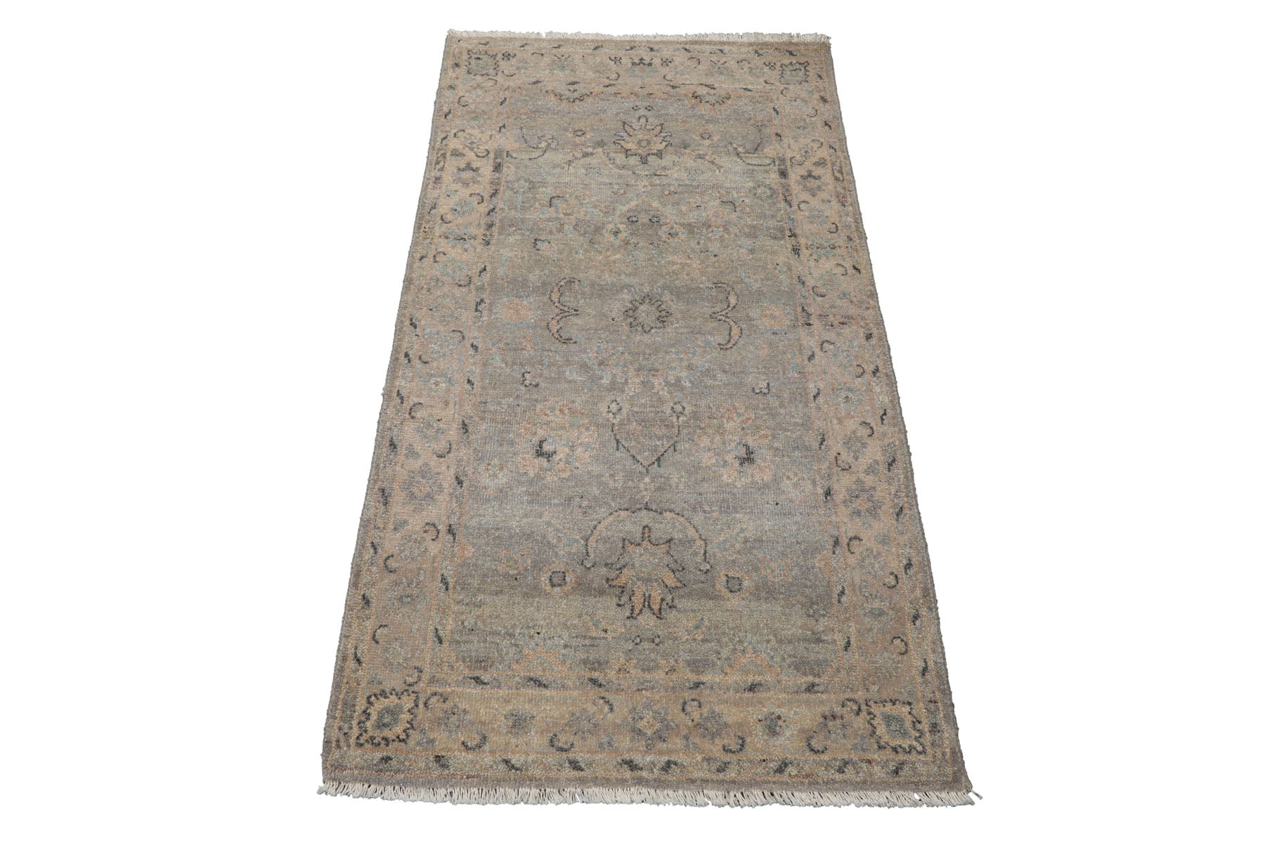 3x5 Gray, Beige, Aqua Color Hand Knotted Afghan Oushak Wool Transitional Oriental Rug