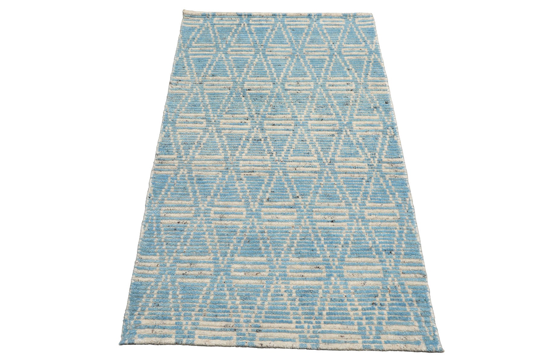 Knotted Rug Blue Hand Knotted 3'0''x5'0" Afghan Moroccan Modern Contemporary Tribal Wool Oriental Area Rug