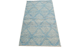 Knotted Rug Blue Hand Knotted 3'0''x5'0" Afghan Moroccan Modern Contemporary Tribal Wool Oriental Area Rug