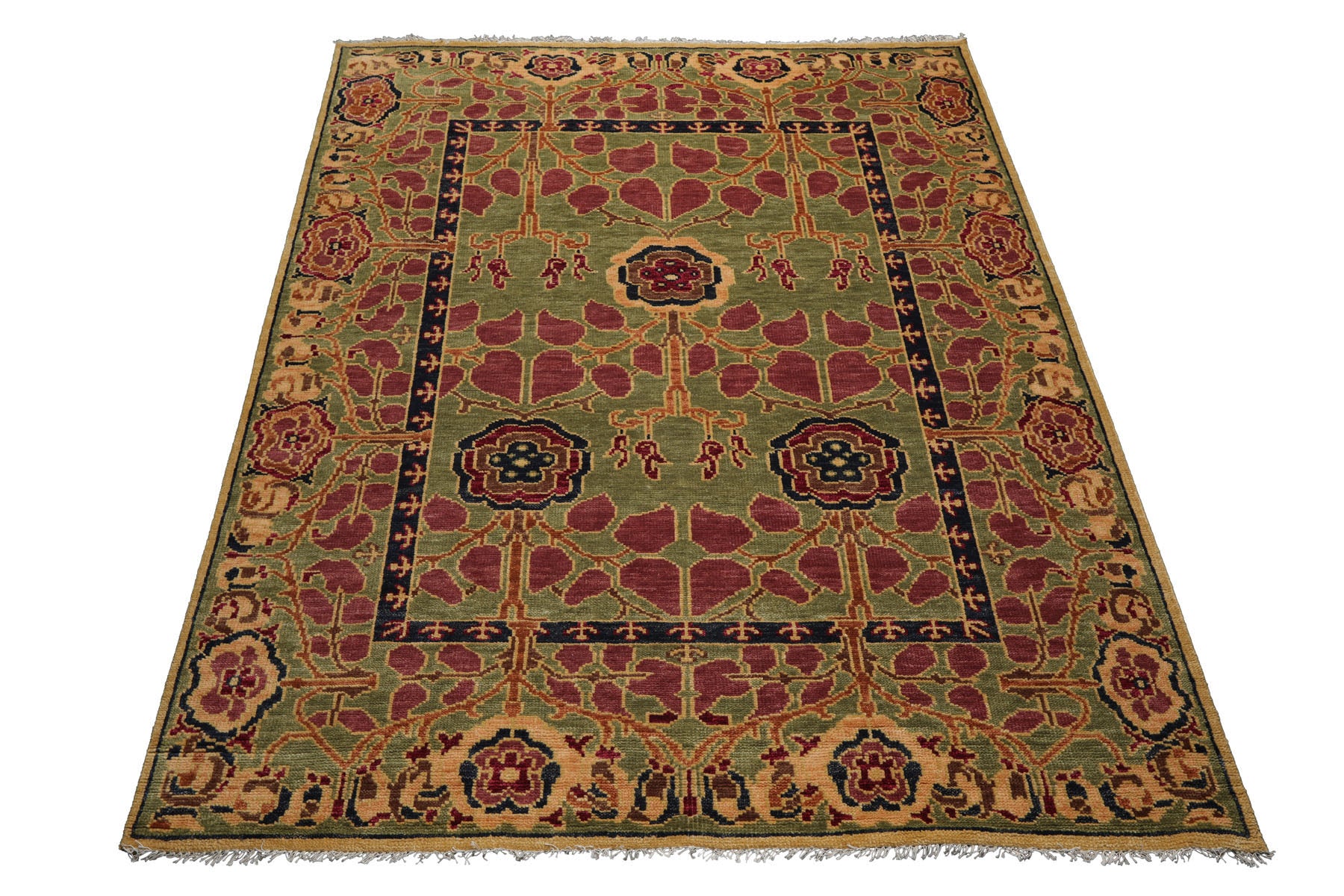 Knotted Rug Sage Hand Knotted 8x10 Arts & Crafts/Mission Stained Glass Oushak Wool Oriental Area Rug