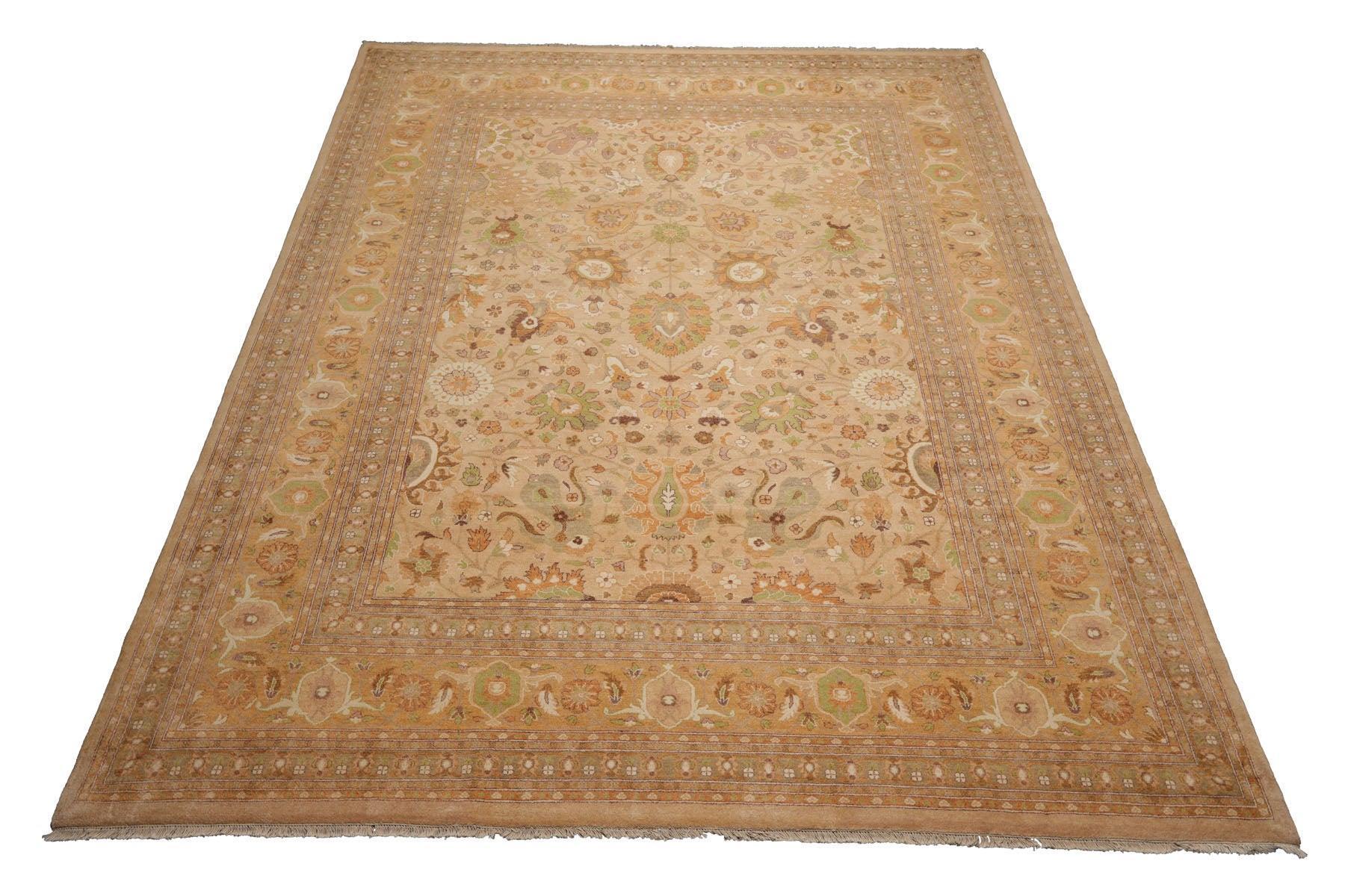 Knotted Rug Lime Brown Hand Knotted 9'x12' Pak Persian 16/18 Traditional 300 KPSI 100% Wool Oriental Area Rug