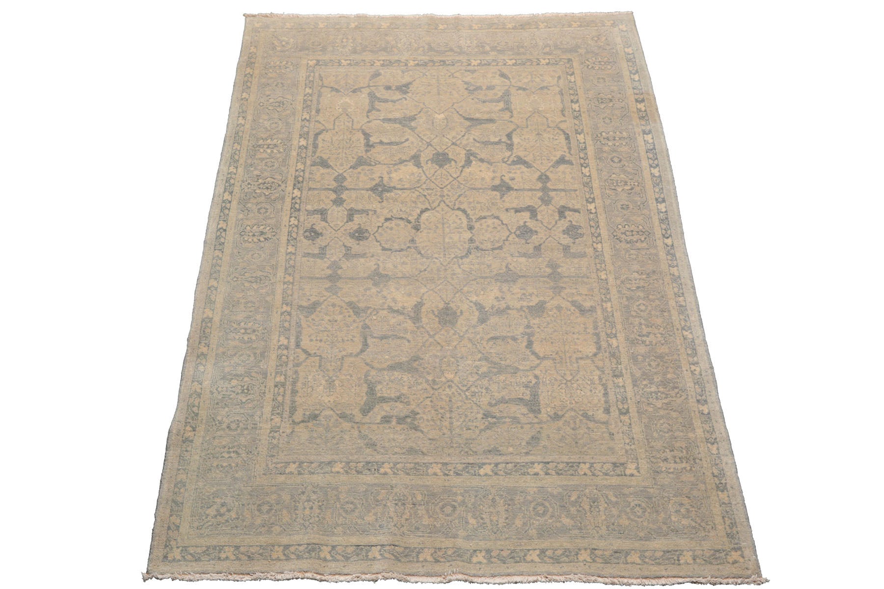 Knotted Rug Beige Gray Hand Knotted 5'x7' Tibetan Transitional 100% Wool Oriental Area Rug