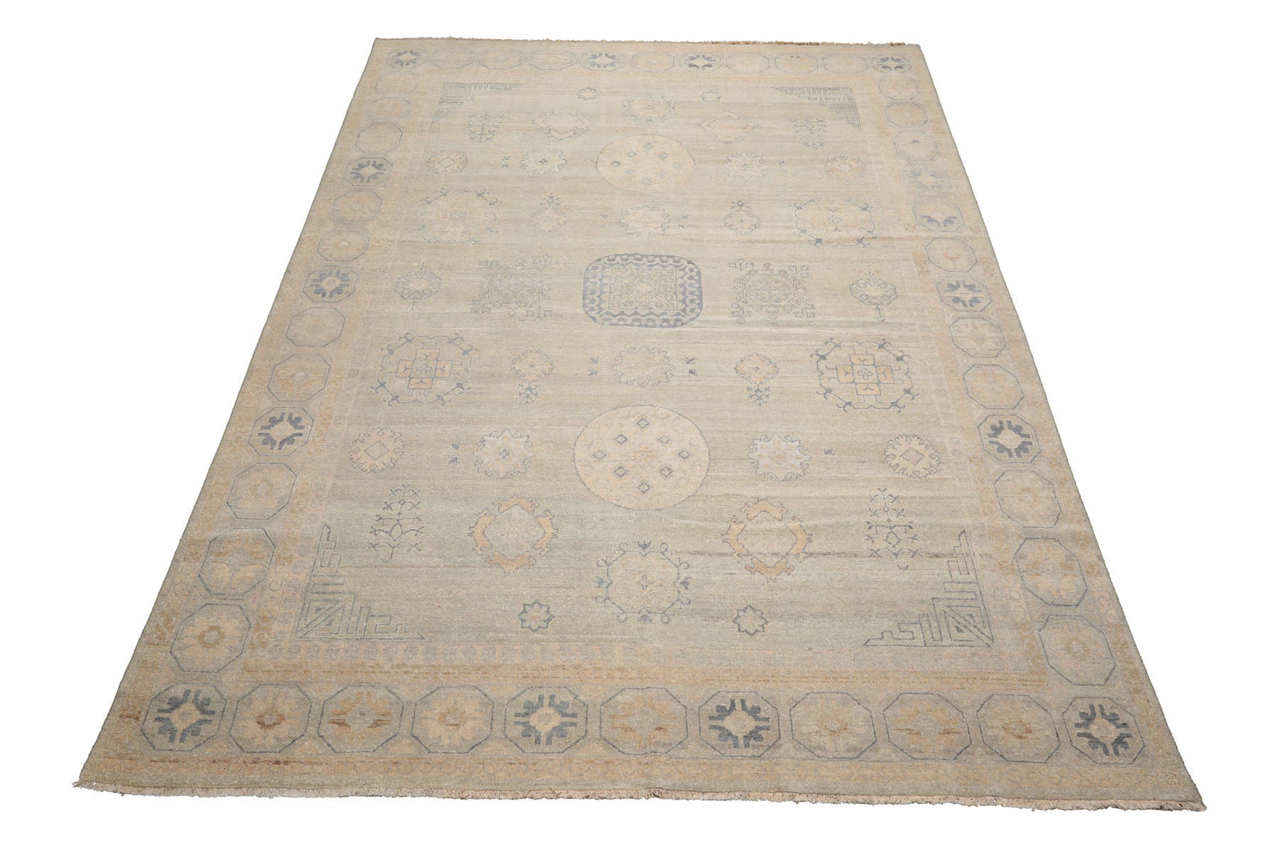 Multi Size Beige Mint Caramel Color Hand Knotted Afghan Oushak Wool Traditional Oriental Rug