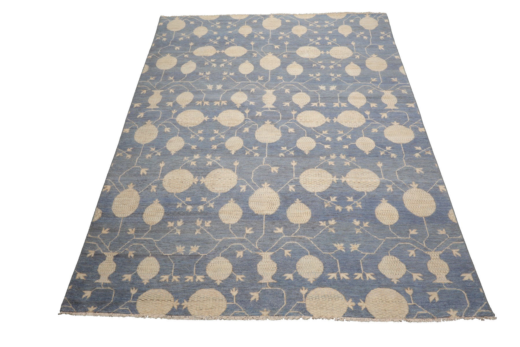 Multi Size Blue Beige Ivory Color Hand Knotted Afghan Oushak Wool Transitional Oriental Rug