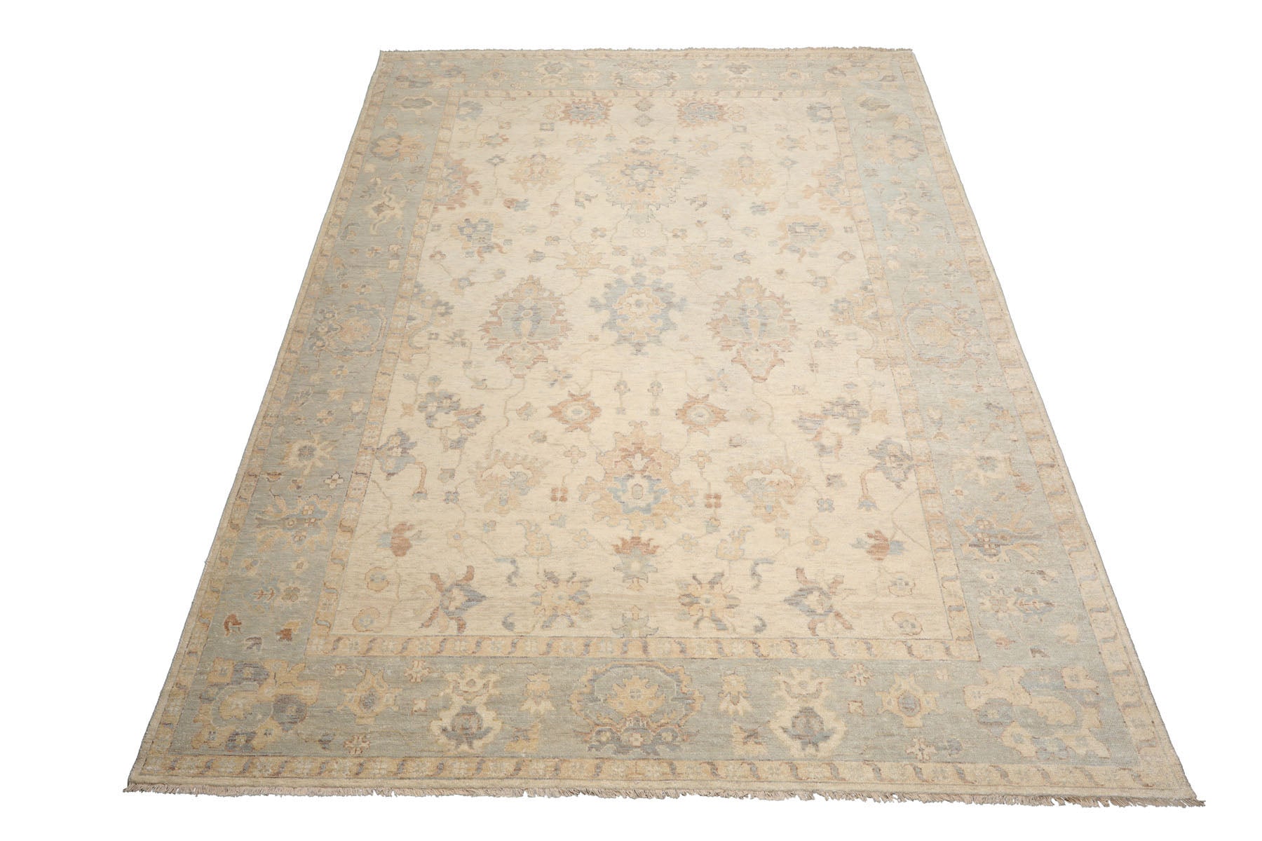Multi Size Beige Mint Peach Color Hand Knotted Afghan Oushak Wool Traditional Oriental Rug