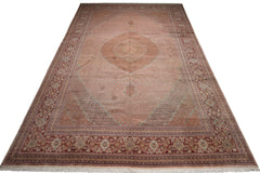 Knotted Rug Beige Rust Hand Knotted Palace Size Persian Traditional Wool and Silk Oriental Area Rug