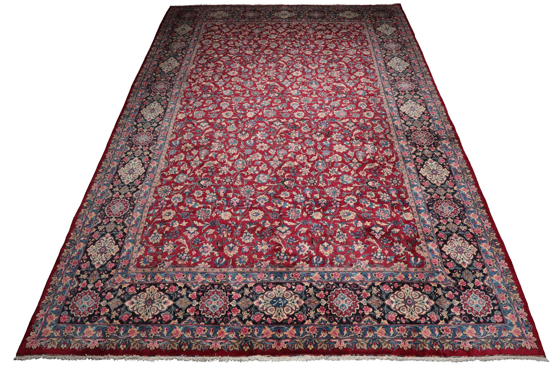 Knotted Rug Burgundy Navy Hand Knotted Palace Size Mashad Traditional 200 KPSI 100% Wool Oriental Area Rug