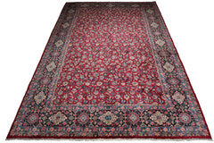 Knotted Rug Burgundy Navy Hand Knotted Palace Size Mashad Traditional 200 KPSI 100% Wool Oriental Area Rug