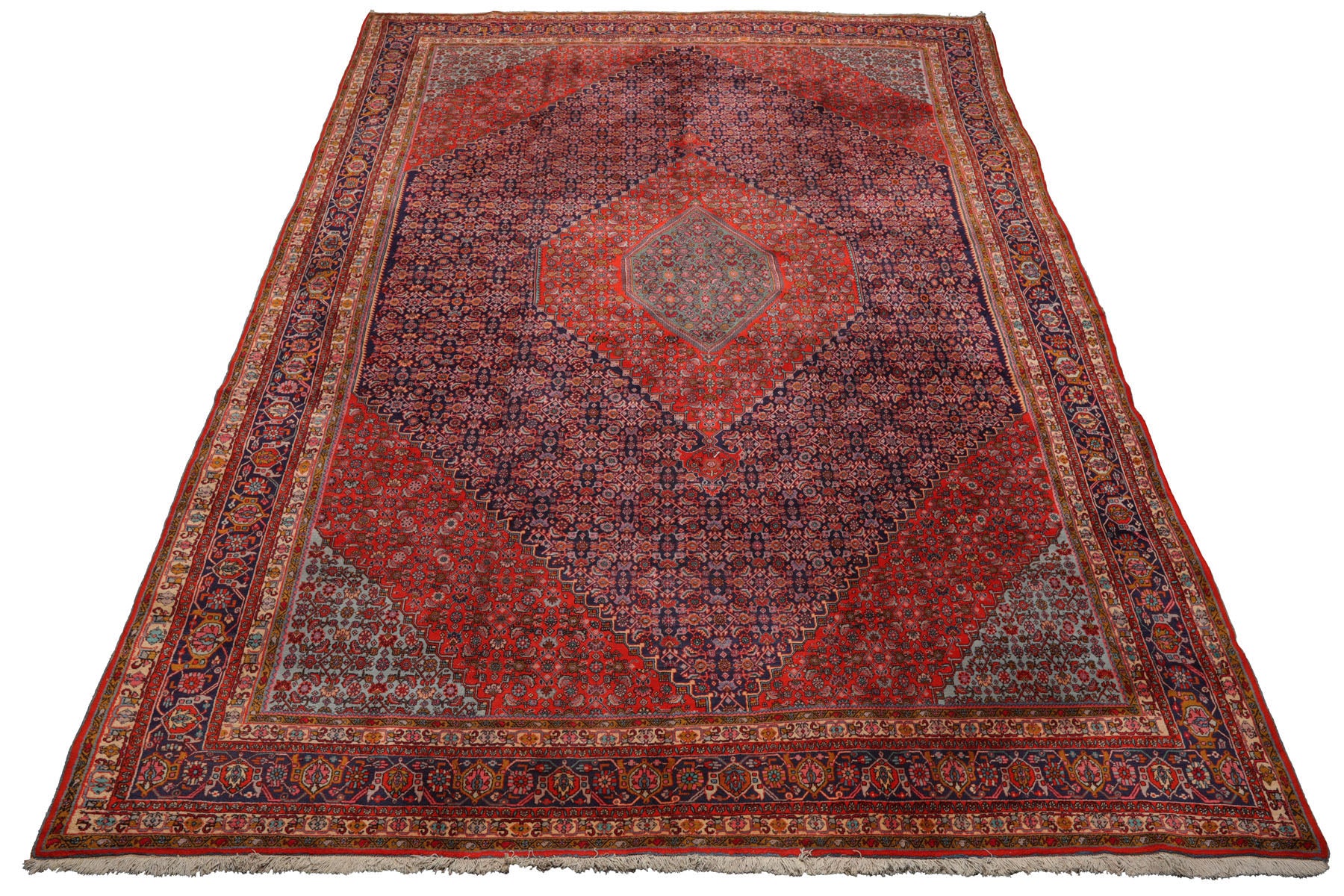 Knotted Rug Navy Orange Hand Knotted 10'x14' Vintage Bidjar Traditional 100% Wool Oriental Area Rug