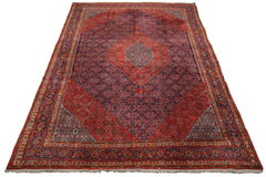 Knotted Rug Navy Orange Hand Knotted 10'x14' Vintage Bidjar Traditional 100% Wool Oriental Area Rug
