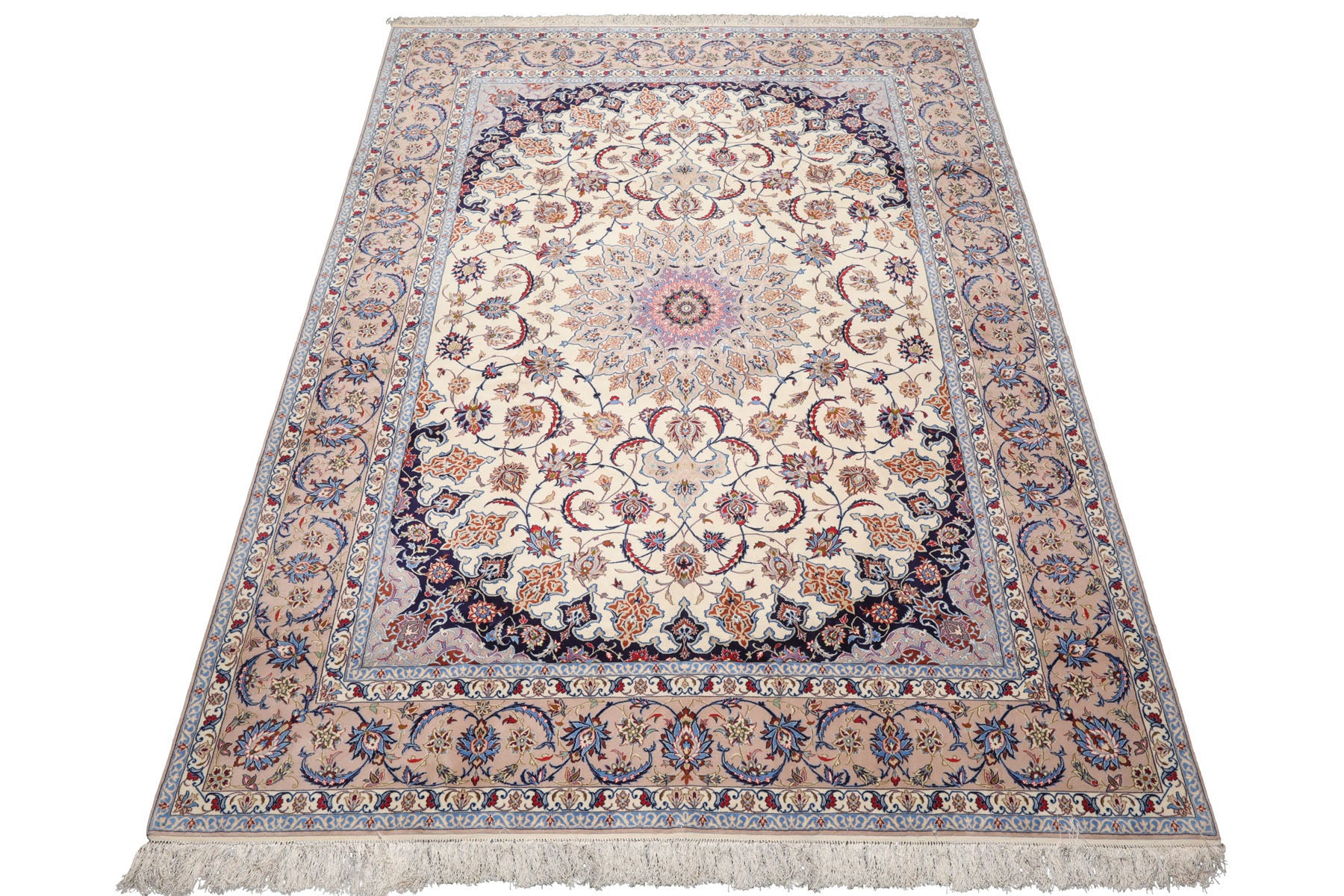 Knotted Rug Cream Taupe Hand Knotted 9'x12' Traditional 400 KPSI Wool and Silk Oriental Area Rug