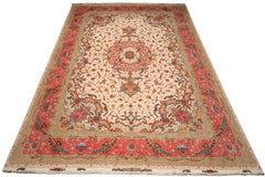 Knotted Rug Ivory Rose Hand Knotted Palace Size Tabriz Master Weaver Signed Traditional 350 KPSI Wool and Silk Oriental Area Rug