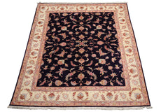 Knotted Rug Blue Ivory Hand Knotted 5'x7' Persian Tabriz Traditional 300 KPSI Wool and Silk Oriental Area Rug