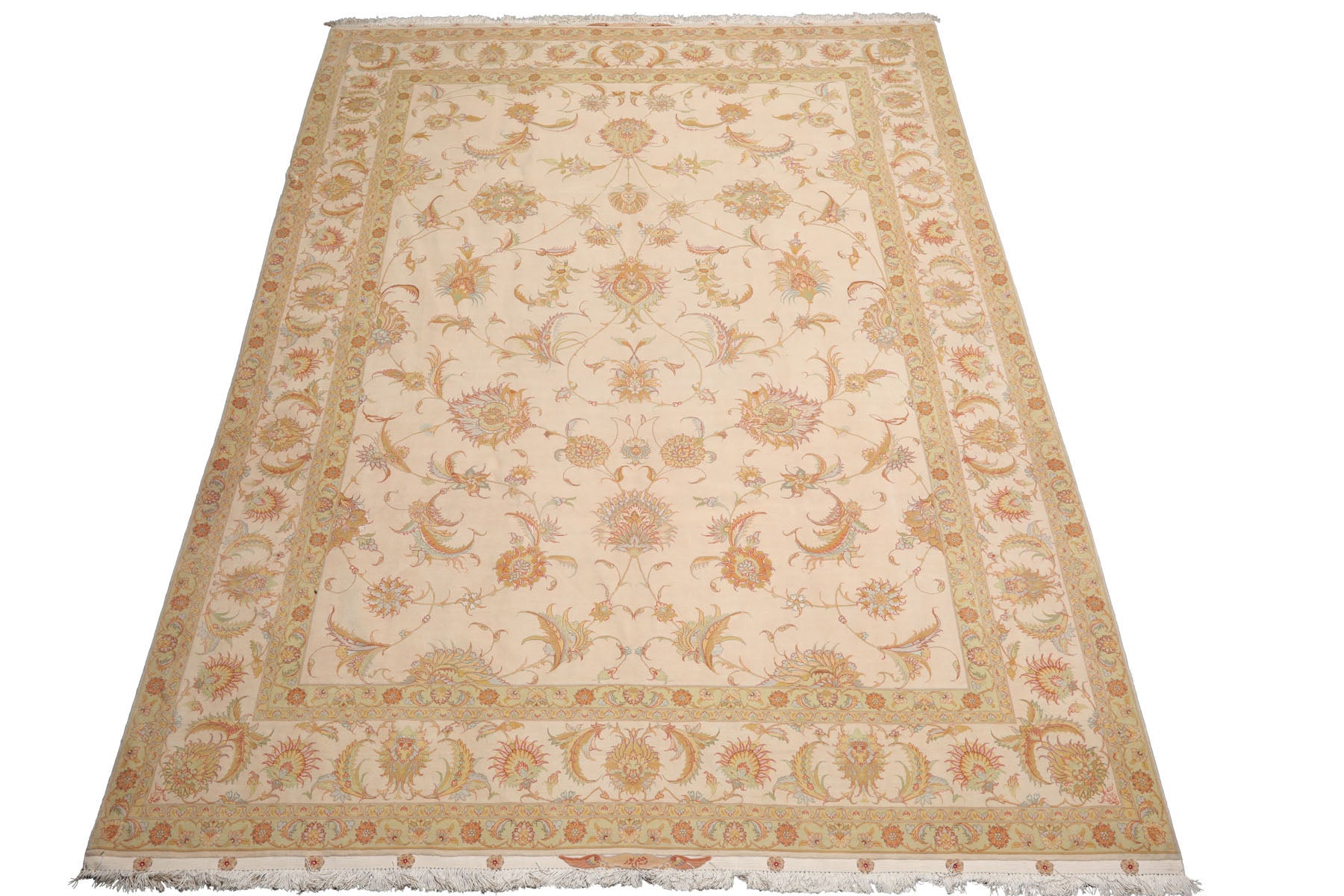 Knotted Rug Ivory Mint Hand Knotted 8'x10' Traditional 350 KPSI Wool and Silk Oriental Area Rug