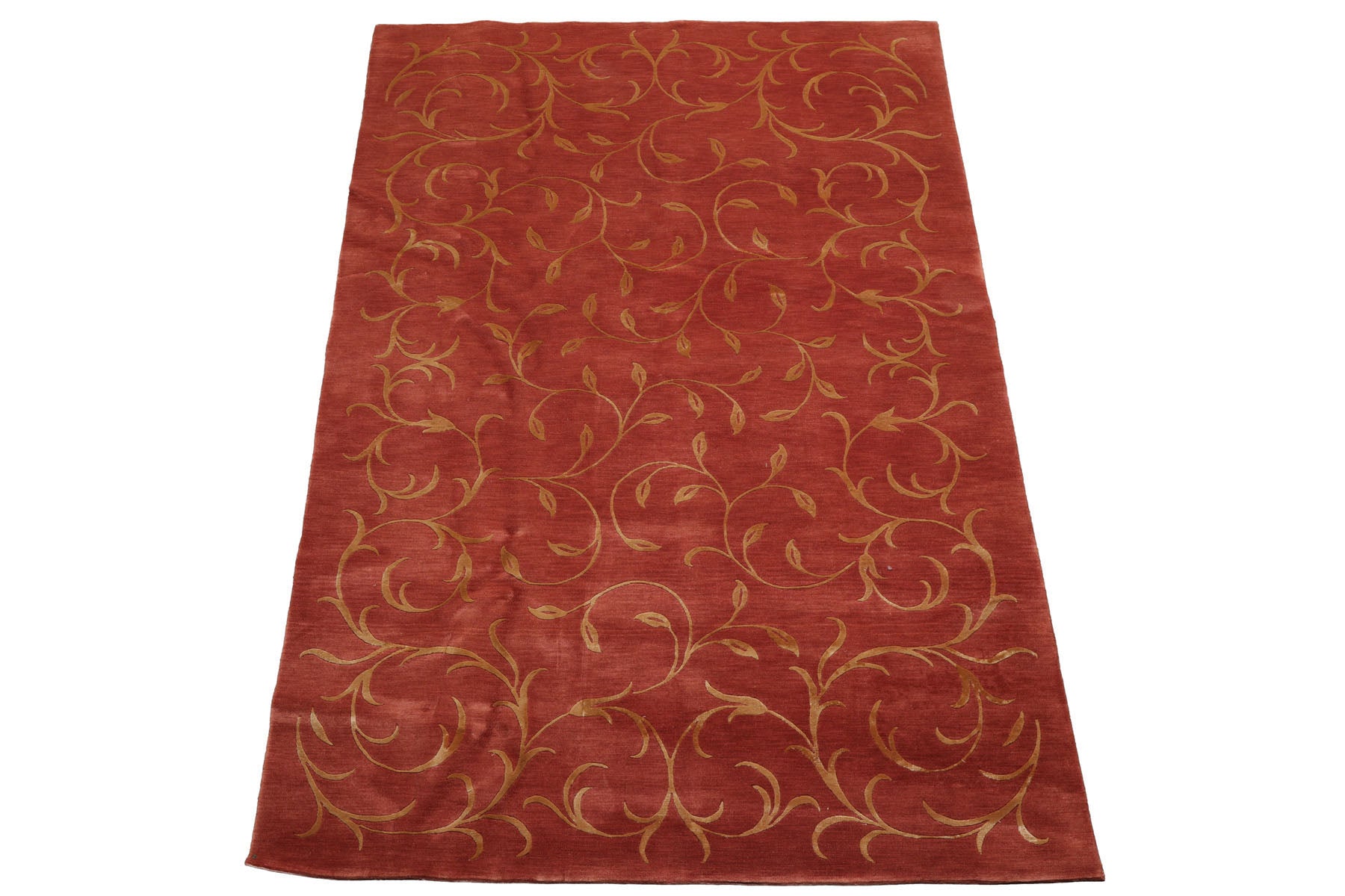 Knotted Rug Red Gold Hand Knotted Multi Size Wool and Silk Tibetan Transitional Rugs