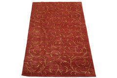 Knotted Rug Red Gold Hand Knotted Multi Size Wool and Silk Tibetan Transitional Rugs