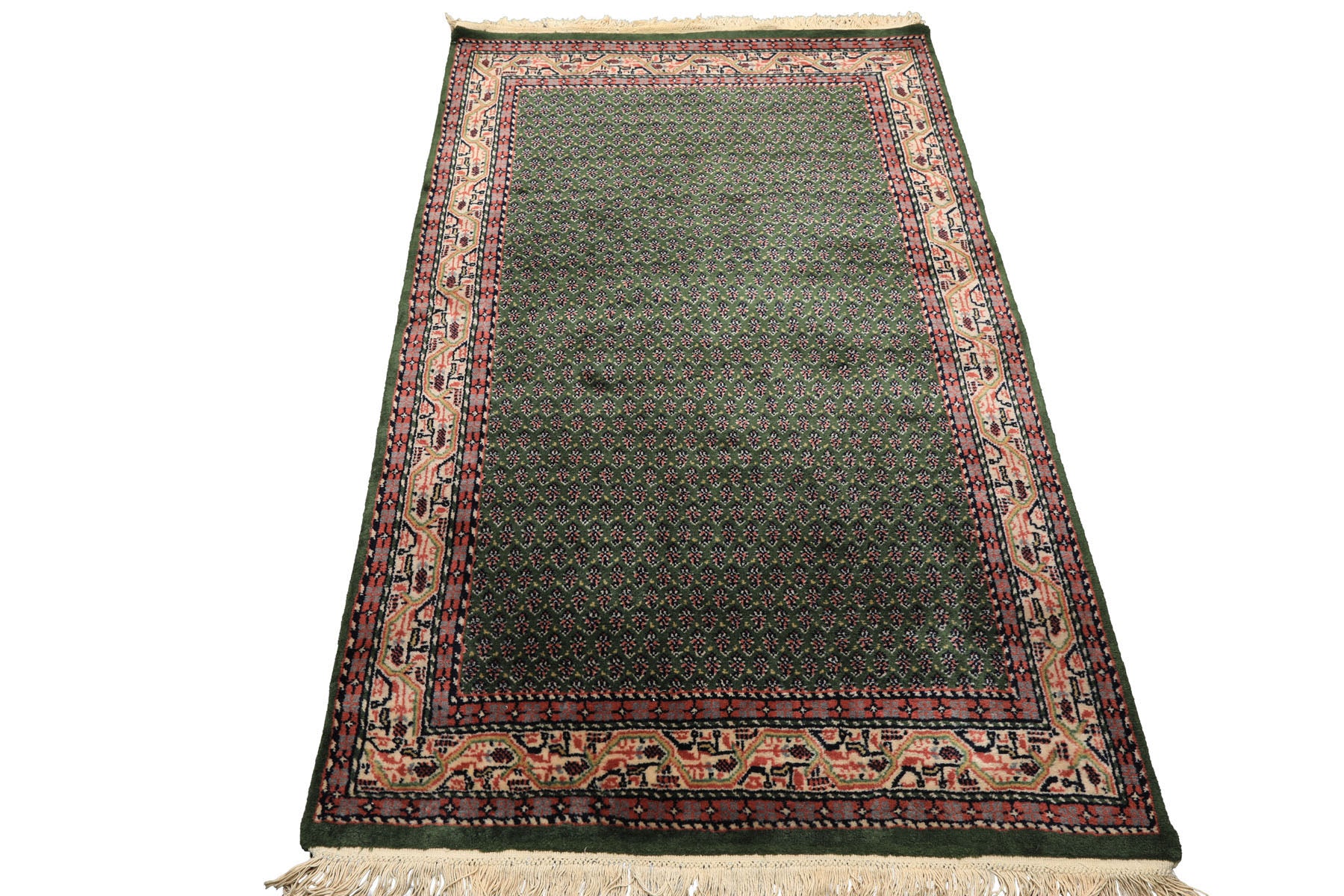 4x6 Green, Ivory, Blue Color Hand Knotted  Wool Traditional Oriental Rug