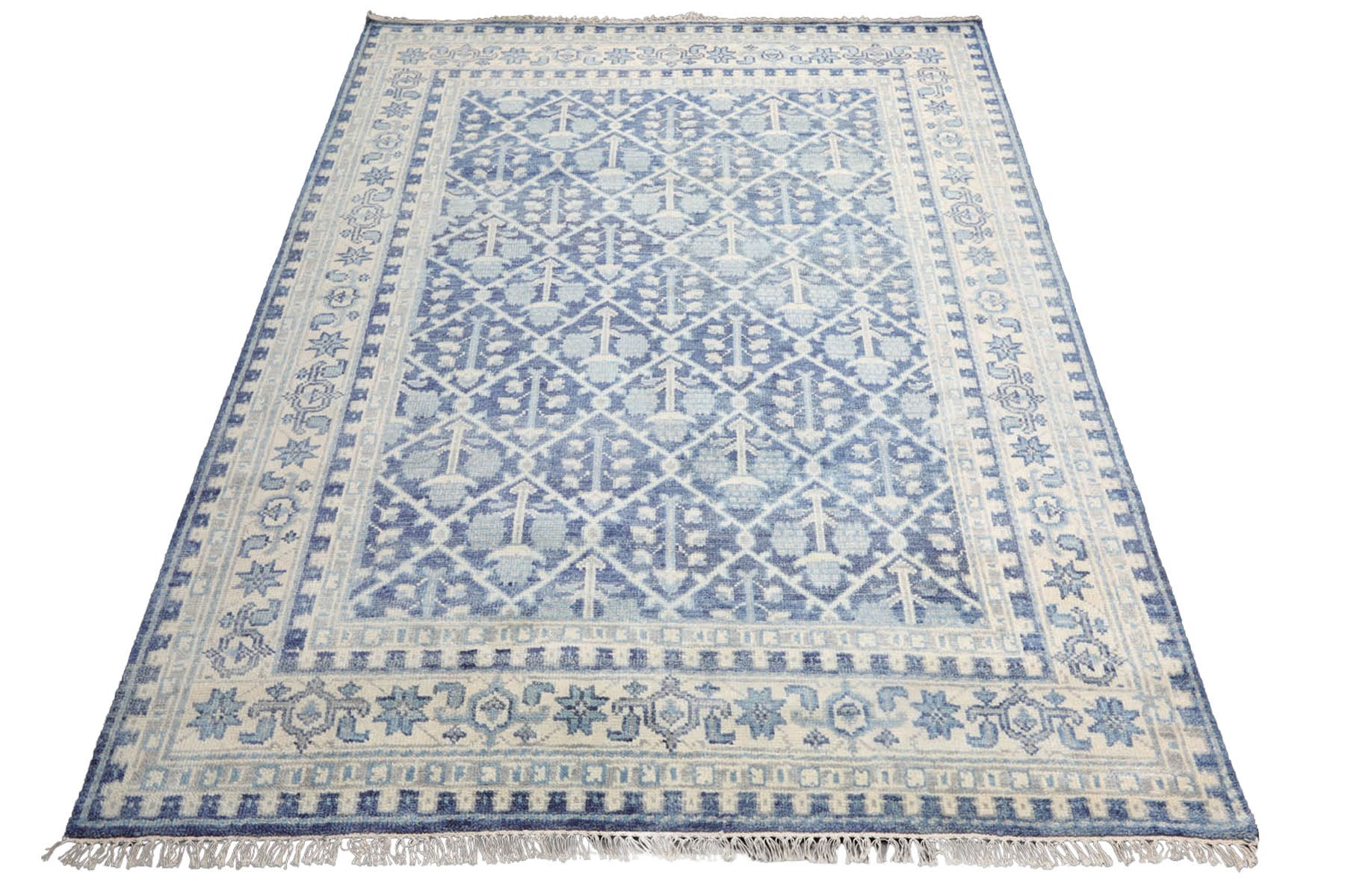 Knotted Rug Blue Gold Hand Knotted Multi Size Wool Oushak Transitional Rugs
