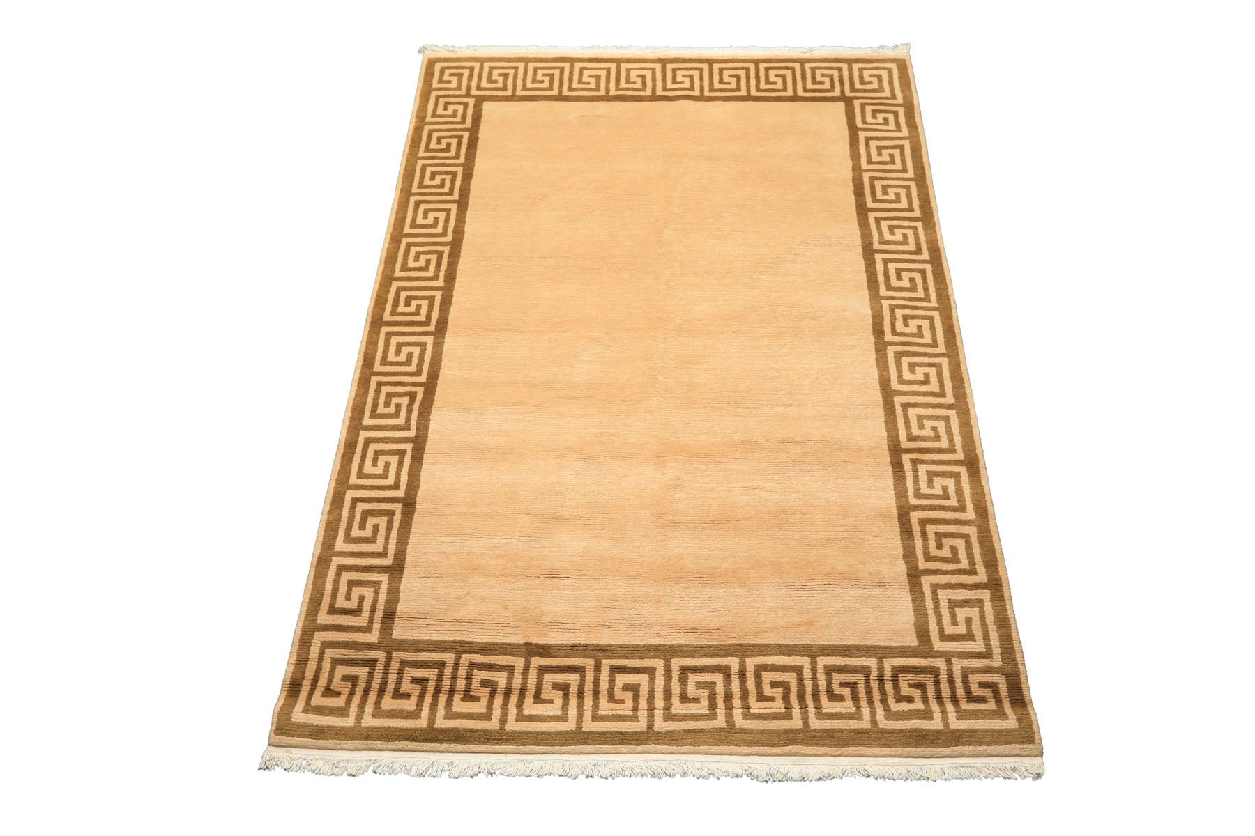 6x9 Mocha, Olive, Color Hand Knotted Tibetan Wool Transitional Oriental Rug