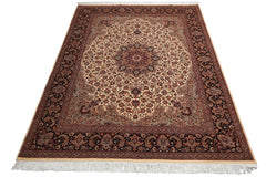 Knotted Rug Ivory Black Hand Knotted 8'x10' Pak Persian Tabriz Traditional 100% Wool Oriental Area Rug