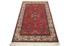4x6 Rose, Ivory, Aqua Color Hand Knotted Pak Persian New Zealand Wool Traditional Oriental Rug