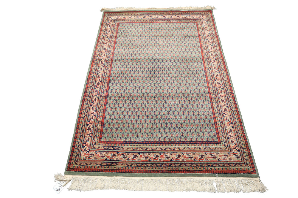4x6 Sage, Rose, Blush Color Hand Knotted  Wool Traditional Oriental Rug