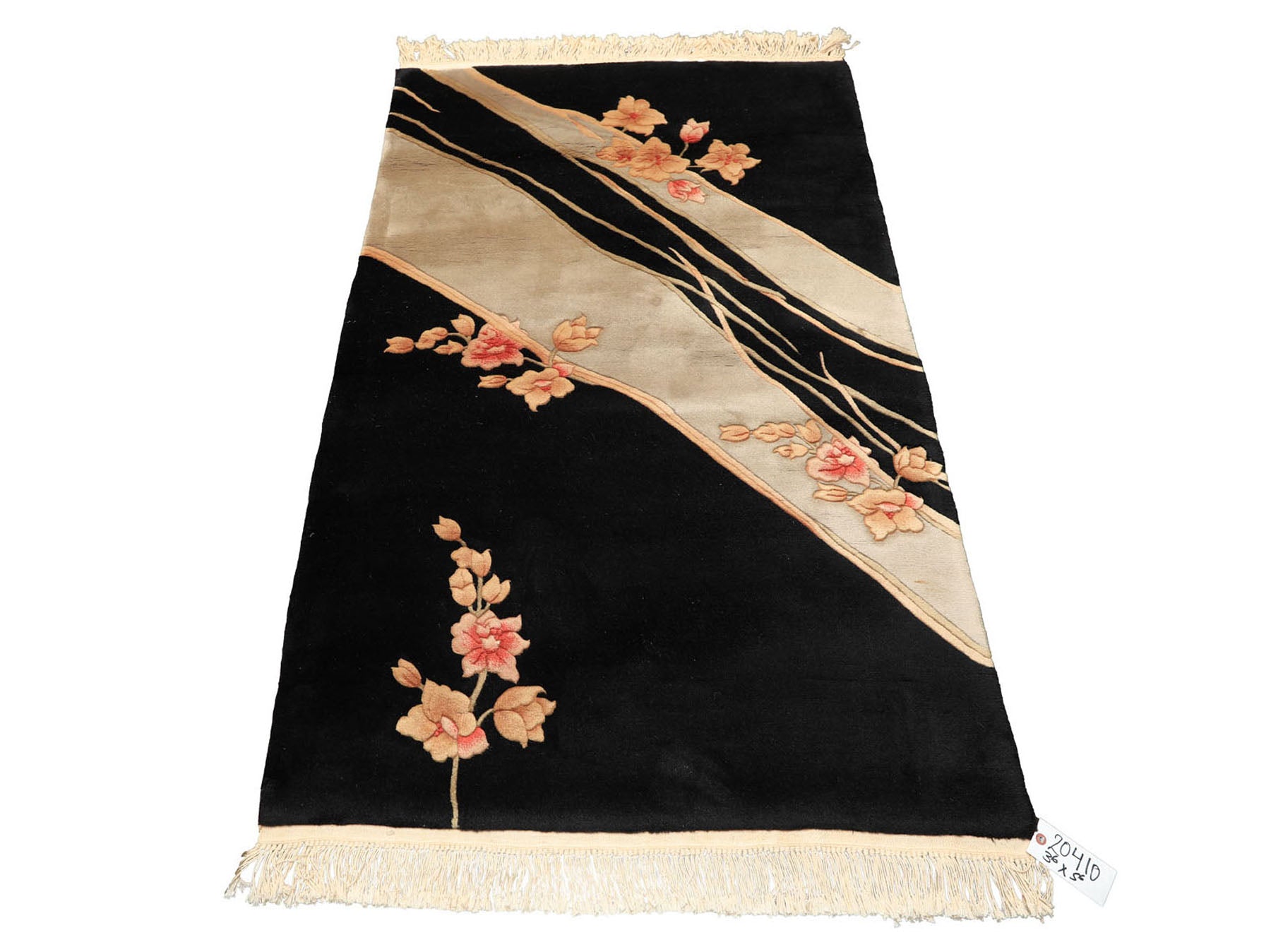 3x5 Black, Gray, Peach Color Hand Knotted  Wool Transitional Oriental Rug