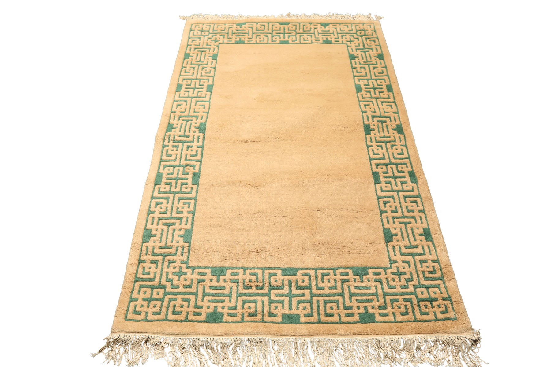 4x6 Tan, Green, Color Hand Knotted Indo Tibetan Wool Transitional Oriental Rug