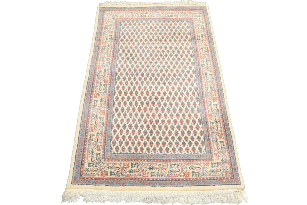3x5 Ivory, Rose, Blue Color Hand Knotted  Wool Traditional Oriental Rug