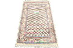 3x5 Ivory, Rose, Blue Color Hand Knotted  Wool Traditional Oriental Rug