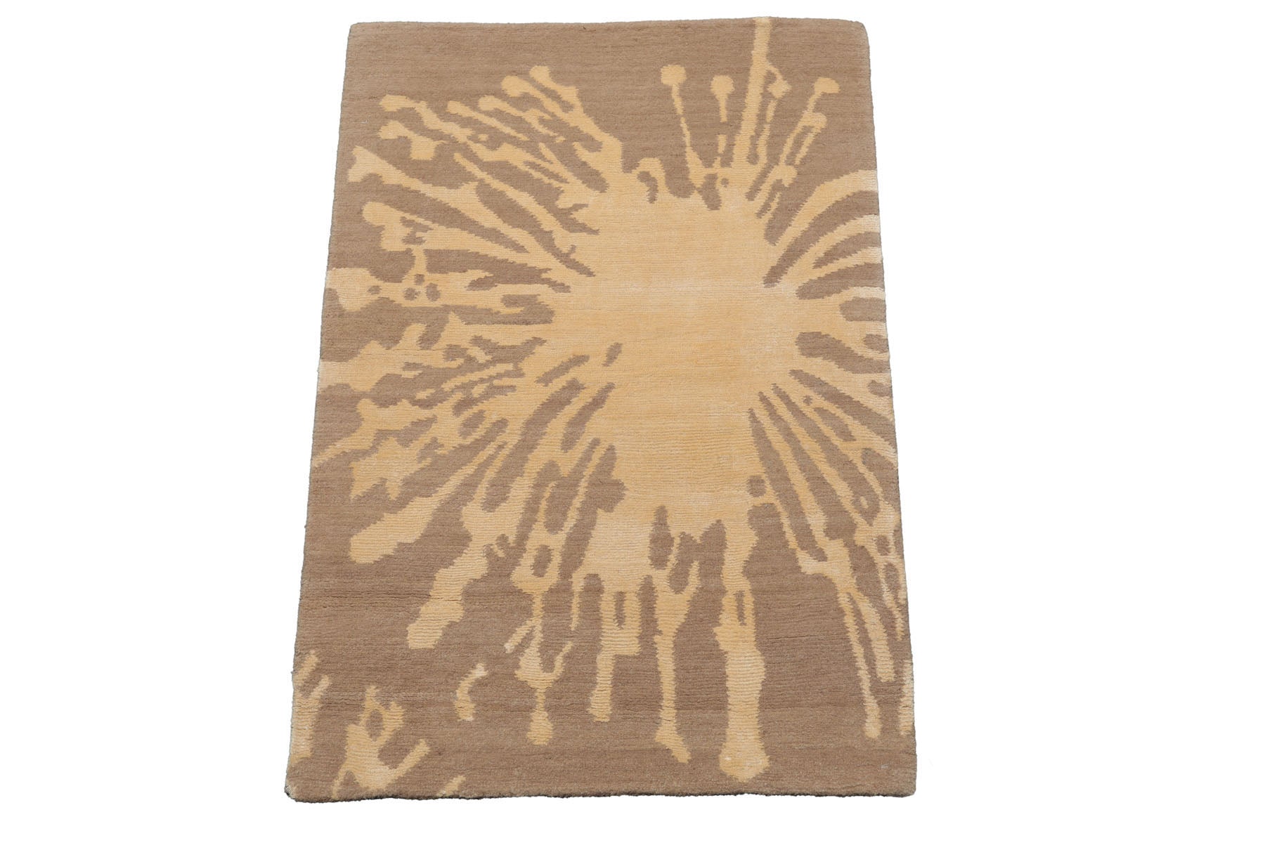 Knotted Rug Tone on Tone Beige Hand Knotted 2'x3' Tibetan Modern Contemporary Wool and Silk Oriental Area Rug