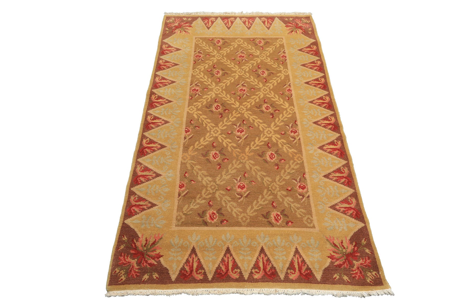 4x6 Brown, Gold, Green Color Hand Knotted Caucasian Wool Traditional Oriental Rug