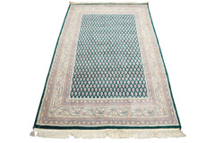 4x6 Emerald, Rose, Ivory Color Hand Knotted  Wool Traditional Oriental Rug
