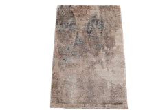 Knotted Rug Gray Taupe Hand Knotted 2'x3' Tibetan Transitional Wool and Silk Oriental Area Rug